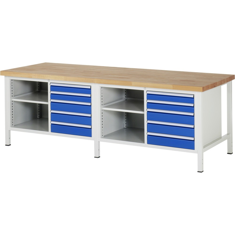 Produktabbildung Nr. 1: RAU Werkbank Serie 8000, 2 Doppel-Container, 2 Fachböden, HxBxT 840 x 2.500 x 900 mm, 10 x 100%-Auszug-Schubladen