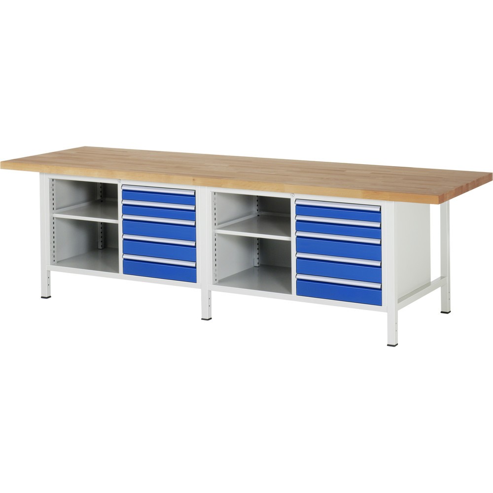 RAU Werkbank Serie 8000, 2 Doppel-Container, 2 Fachböden, HxBxT 840 x 3.000 x 900 mm, 10 x 100%-Auszug-Schubladen Produktabbildung: RAU Werkbank Serie 8000, 2 Doppel-Container, 2 Fachböden, HxBxT 840 x 3.000 x 900 mm, 10 x 100%-Auszug-Schubladen