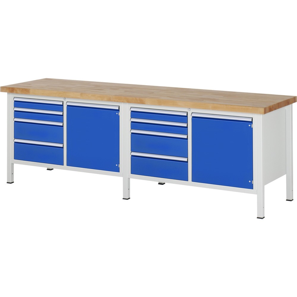 Produktabbildung Nr. 1: RAU Werkbank Serie 8000, 2 Doppel-Container, 2 Flügeltüren, HxBxT 840 x 2.500 x 700 mm, 8 x 90%-Auszug-Schubladen