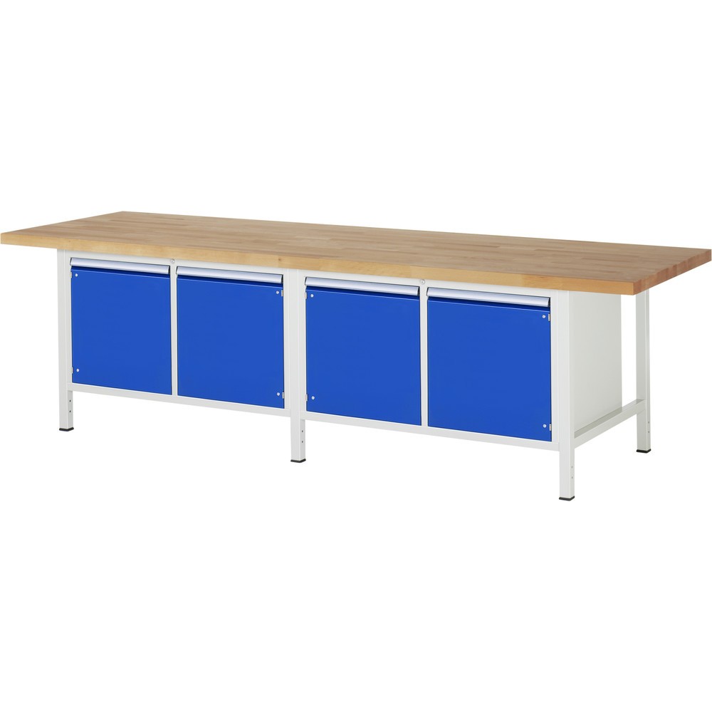 Produktabbildung: RAU Werkbank Serie 8000, 2 Doppel-Container, 4 Flügeltüren, HxBxT 840-1.040 x 3.000 x 900 mm