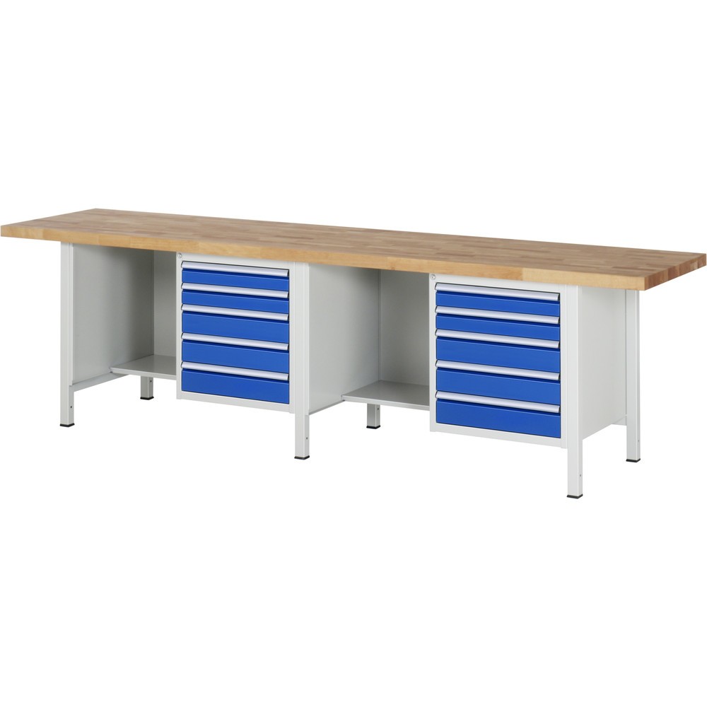 Produktabbildung Nr. 1: RAU Werkbank Serie 8000, 2 Container, HxBxT 840 x 3.000 x 700 mm, 10 x 100%-Auszug-Schubladen