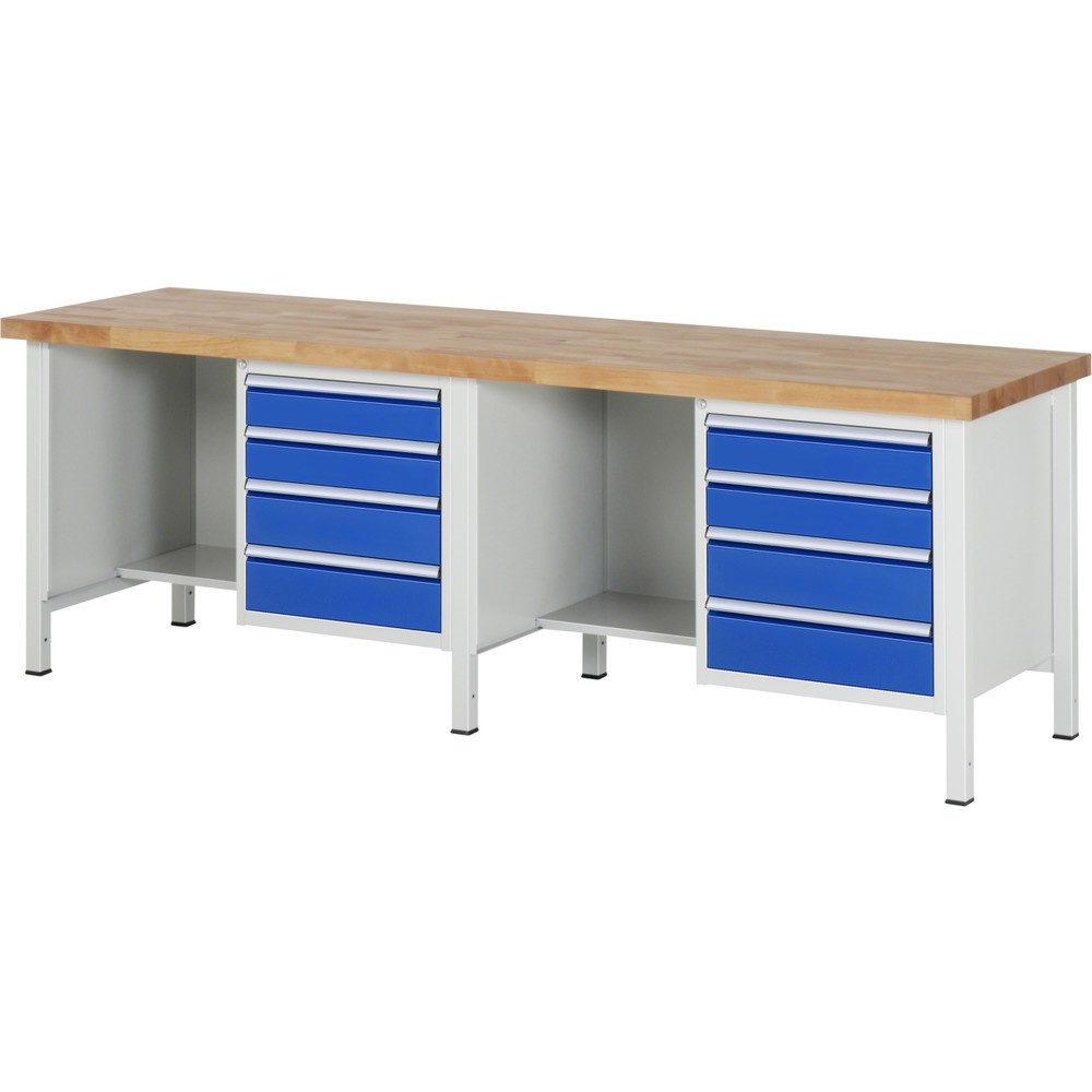 Produktabbildung Nr. 1: RAU Werkbank Serie 8000, 2 Container, HxBxT 840-1.040 x 2.500 x 700 mm, 8 x 90%-Auszug-Schubladen