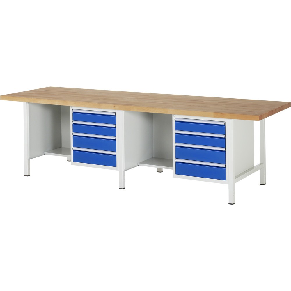 Produktabbildung Nr. 1: RAU Werkbank Serie 8000, 2 Container, HxBxT 840 x 3.000 x 900 mm, 8 x 100%-Auszug-Schubladen