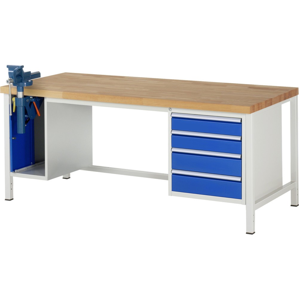 Produktabbildung Nr. 1: RAU Werkbank Serie 8000, 2 Container, HxBxT 840 x 2.000 x 900 mm, 4 x 90%-Auszug-Schubladen, inkl. Schraubstock