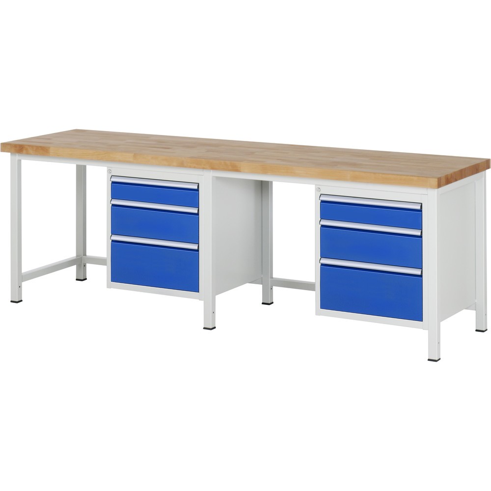 Produktabbildung Nr. 1: RAU Werkbank Serie 8000, 2 Container, HxBxT 840-1.040 x 2.500 x 700 mm, 6 x 100%-Auszug-Schubladen 2 x 120, 2 x 180, 2 x 240 mm