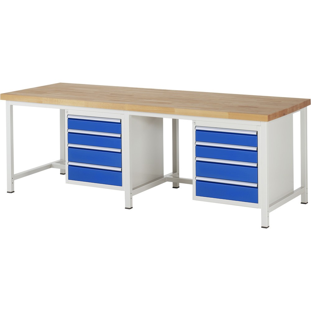 Produktabbildung Nr. 1: RAU Werkbank Serie 8000, 2 Container, HxBxT 840-1.040 x 2.500 x 900 mm, 8 x 90%-Auszug-Schubladen 4 x 120, 4 x 150 mm