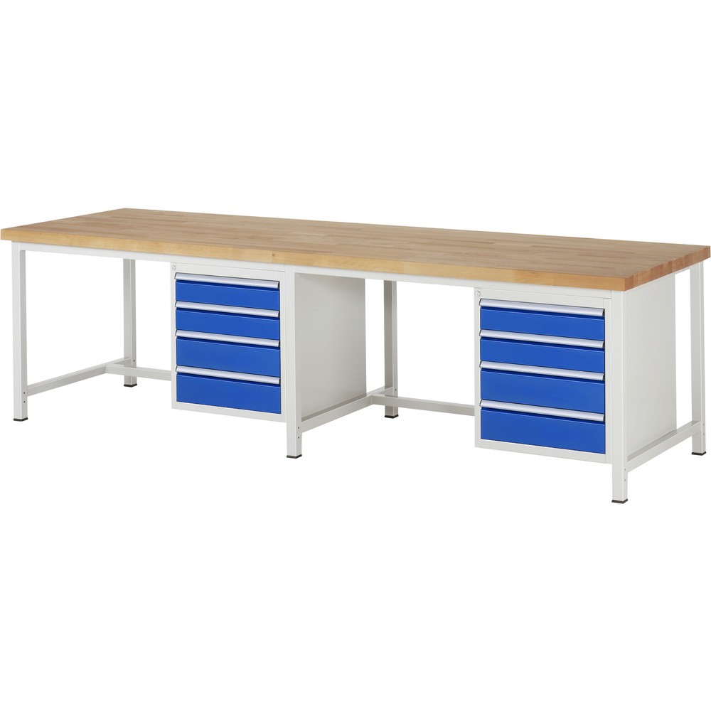 Produktabbildung Nr. 1: RAU Werkbank Serie 8000, 2 Container, HxBxT 840-1.040 x 3.000 x 900 mm, 8 x 90%-Auszug-Schubladen 4 x 120, 4 x 150 mm