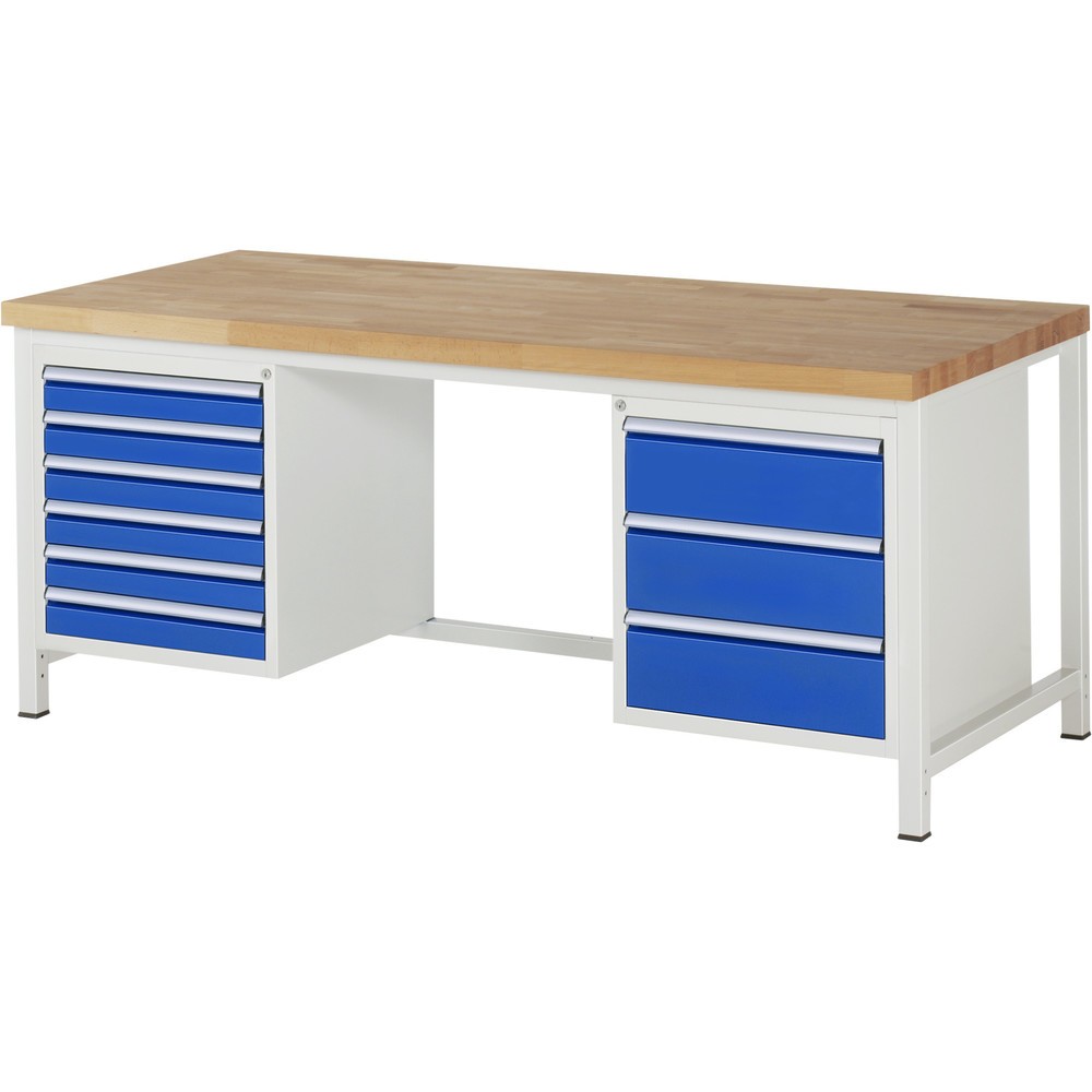 RAU Werkbank Serie 8000, 2 Container, HxBxT 840-1.040 x 2.000 x 900 mm, 9 x 90%-Auszug-Schubladen Produktabbildung Nr. 1: RAU Werkbank Serie 8000, 2 Container, HxBxT 840-1.040 x 2.000 x 900 mm, 9 x 90%-Auszug-Schubladen