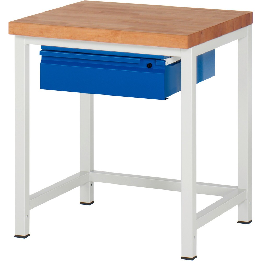 Produktabbildung Nr. 1: RAU Werkbank Serie 8000, Buche-Massiv-Arbeitsplatte, Stärke 40 mm, HxBxT 840-1.040 x 750 x 700 mm, 1 Schublade 1 x 150 mm
