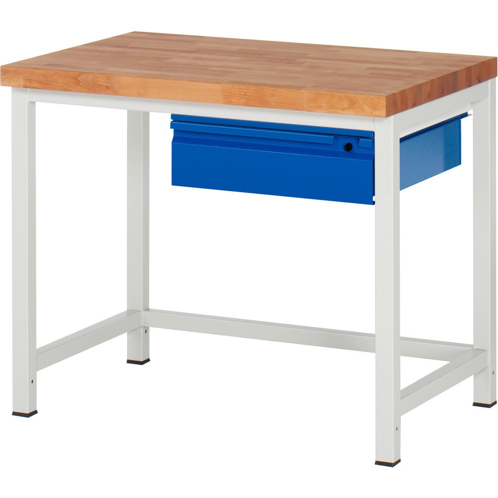 Produktabbildung Nr. 1: RAU Werkbank Serie 8000, Buche-Massiv-Arbeitsplatte, Stärke 40 mm, HxBxT 840-1.040 x 1.000 x 700 mm, 1 Schublade 1 x 150 mm
