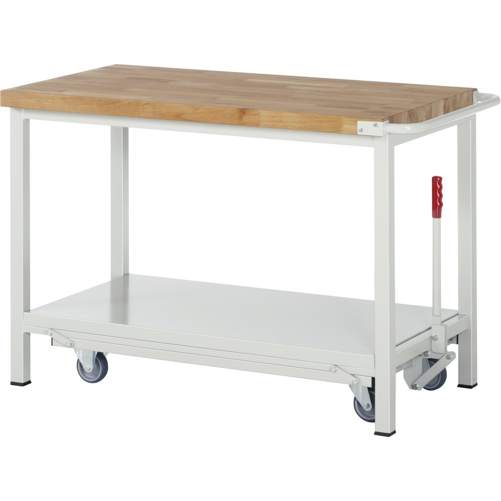 Produktabbildung Nr. 1: RAU Werkbank Serie 8000 mit absenkbarem Fahrgestell, HxBxT 880 x 1.250 x 700 mm, mit Ablageboden
