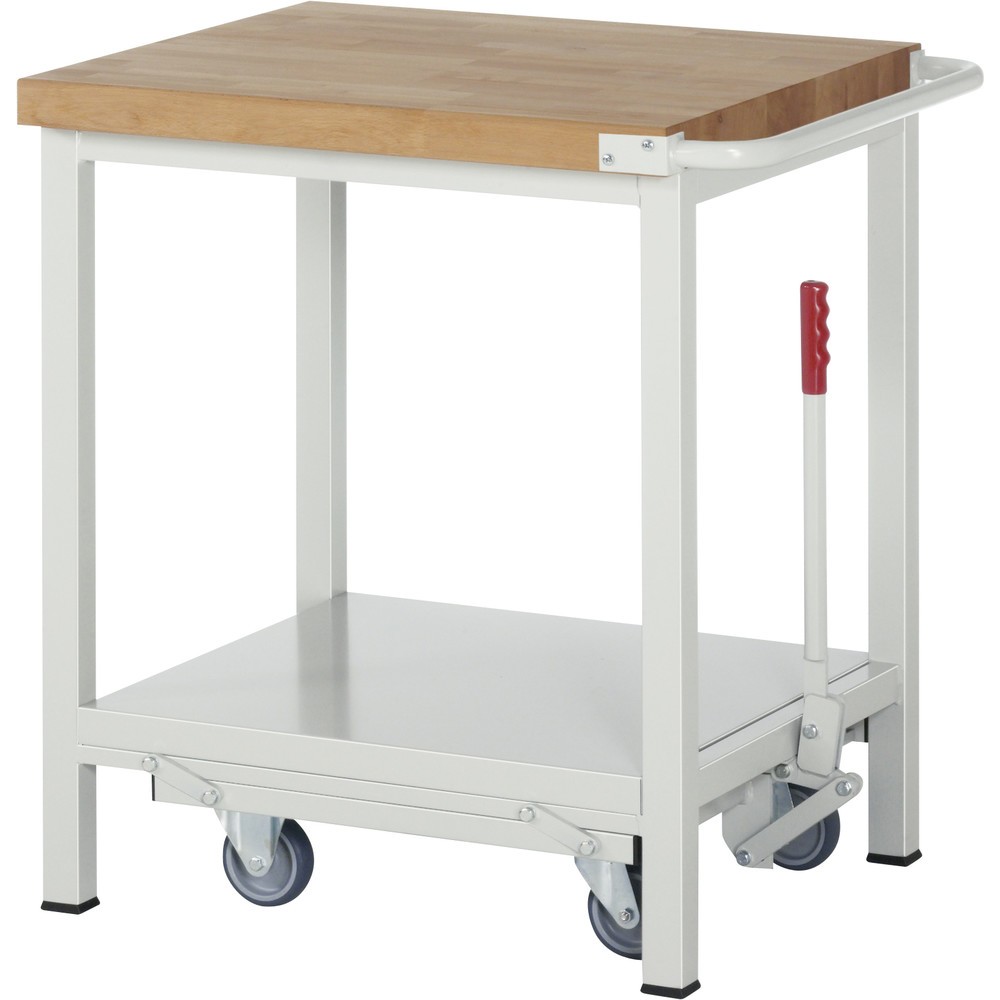 Produktabbildung: RAU Werkbank Serie 8000 mit absenkbarem Fahrgestell, HxBxT 880 x 750 x 700 mm, mit Ablageboden