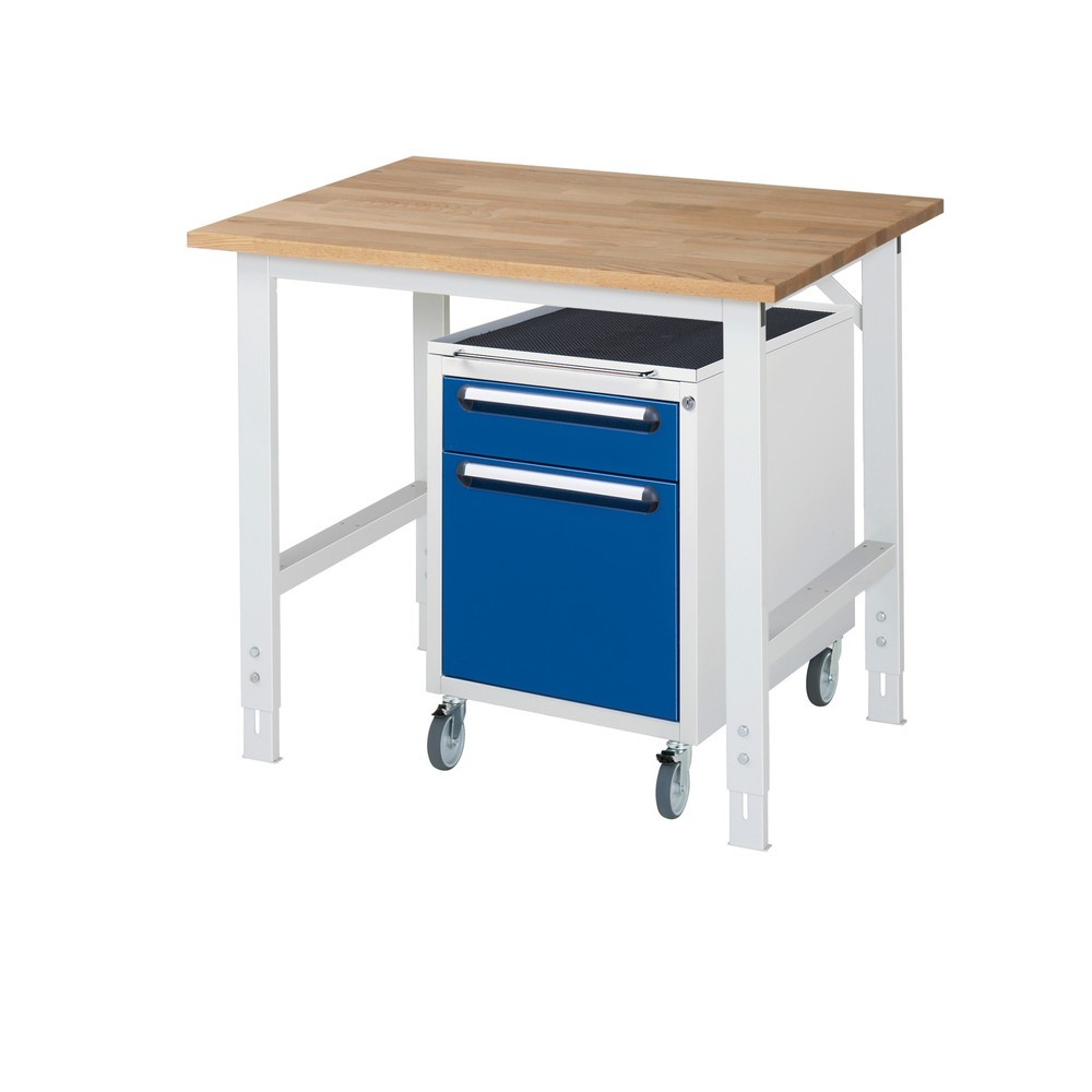 Produktabbildung Nr. 1: RAU Werkstatt-Set TOM 2-teilig, mit Werktisch, HxBxT 760-1.080 x 1.000 x 800 mm, Arbeitsplatte Buche-Massiv, zzgl. Roll-Container mit 2 Schubladen, HxBxT 690 x 480 x 600 mm