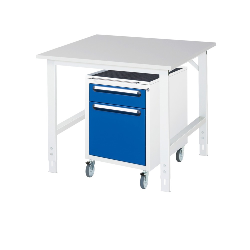 Produktabbildung Nr. 1: RAU Werkstatt-Set TOM 2-teilig, mit Werktisch, HxBxT 760-1.080 x 1.000 x 1.000 mm, Arbeitsplatte Melamin-Belag, zzgl. Roll-Container mit 2 Schubladen, HxBxT 690 x 480 x 600 mm