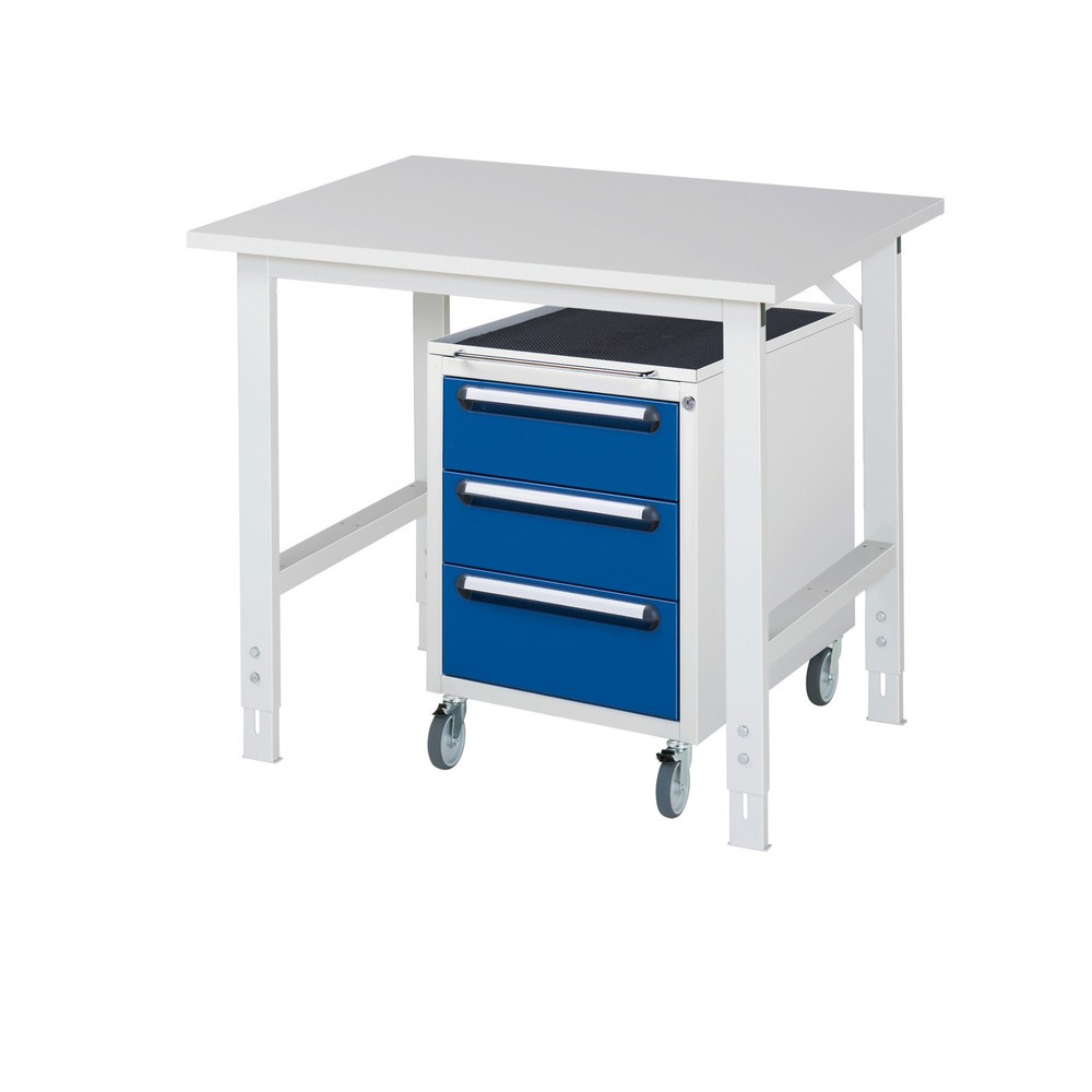 Produktabbildung Nr. 1: RAU Werkstatt-Set TOM 2-teilig, mit Werktisch, HxBxT 760-1.080 x 1.000 x 800 mm, Arbeitsplatte Melamin-Belag, zzgl. Roll-Container mit 3 Schubladen, HxBxT 690 x 480 x 600 mm