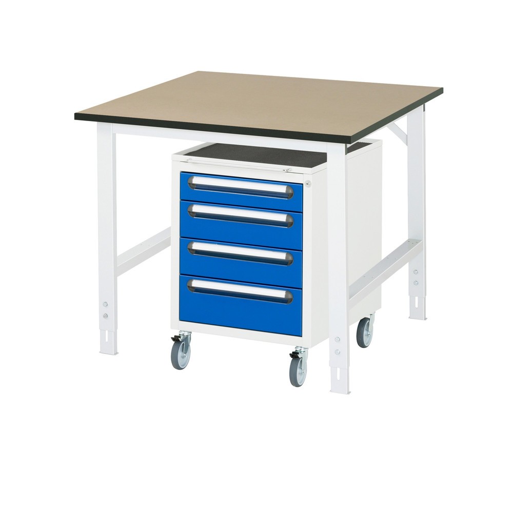 Produktabbildung Nr. 1: RAU Werkstatt-Set TOM 2-teilig, mit Werktisch, HxBxT 760-1.080 x 1.000 x 1.000 mm, MDF Arbeitsplatte, zzgl. Roll-Container mit 3 Schubladen, HxBxT 690 x 480 x 600 mm