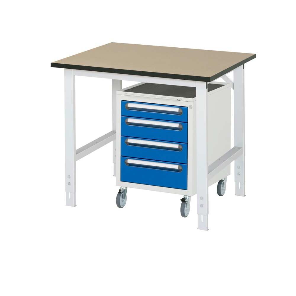 Produktabbildung Nr. 1: RAU Werkstatt-Set TOM 2-teilig, mit Werktisch, HxBxT 760-1.080 x 1.000 x 800 mm, MDF Arbeitsplatte, zzgl. Roll-Container mit 3 Schubladen, HxBxT 690 x 480 x 600 mm