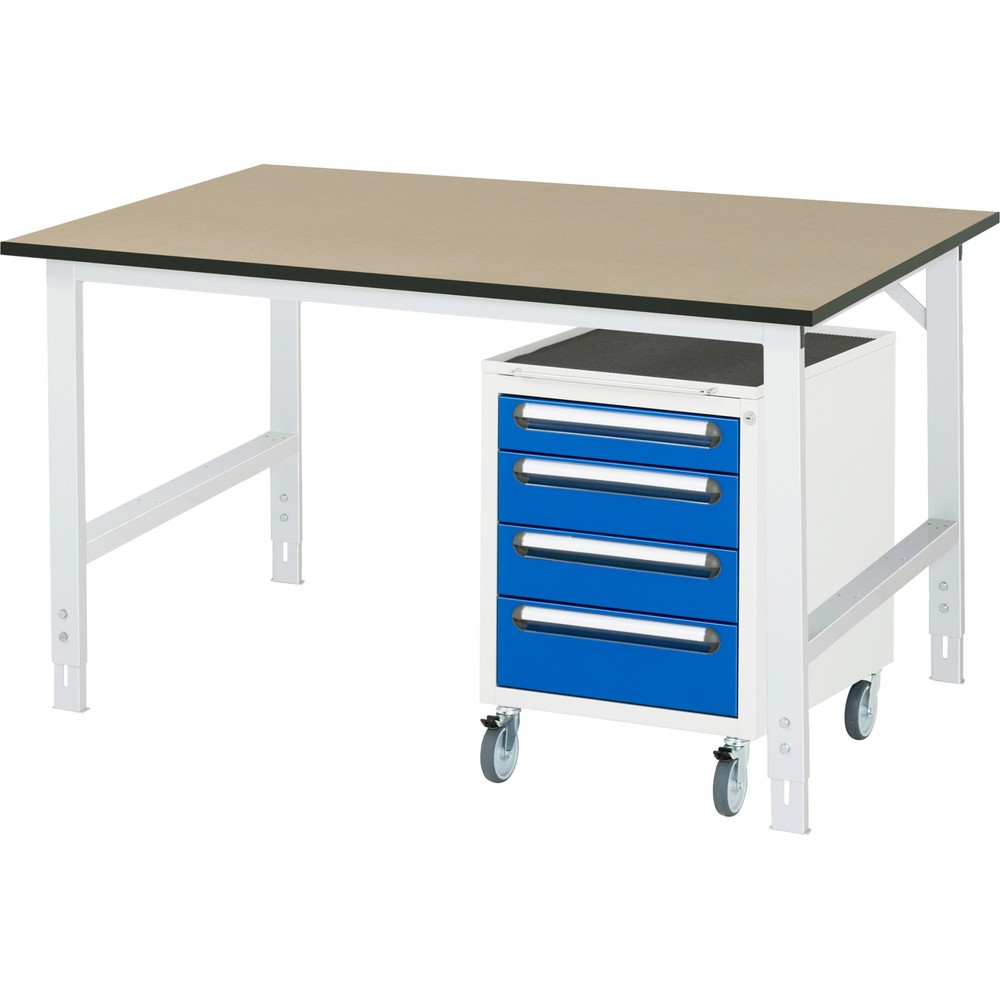 Produktabbildung Nr. 1: RAU Werkstatt-Set TOM 2-teilig, mit Werktisch, HxBxT 760-1.080 x 1.500 x 800 mm, MDF Arbeitsplatte, zzgl. Roll-Container mit 3 Schubladen, HxBxT 690 x 480 x 600 mm