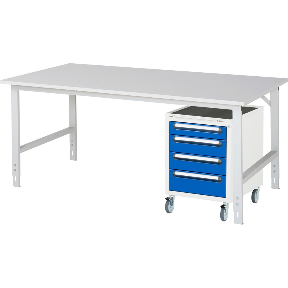 Produktabbildung Nr. 1: RAU Werkstatt-Set TOM 2-teilig, mit Werktisch, HxBxT 760-1.080 x 2.500 x 1.000 mm, Arbeitsplatte Melamin-Belag, zzgl. Roll-Container mit 3 Schubladen, HxBxT 690 x 480 x 600 mm