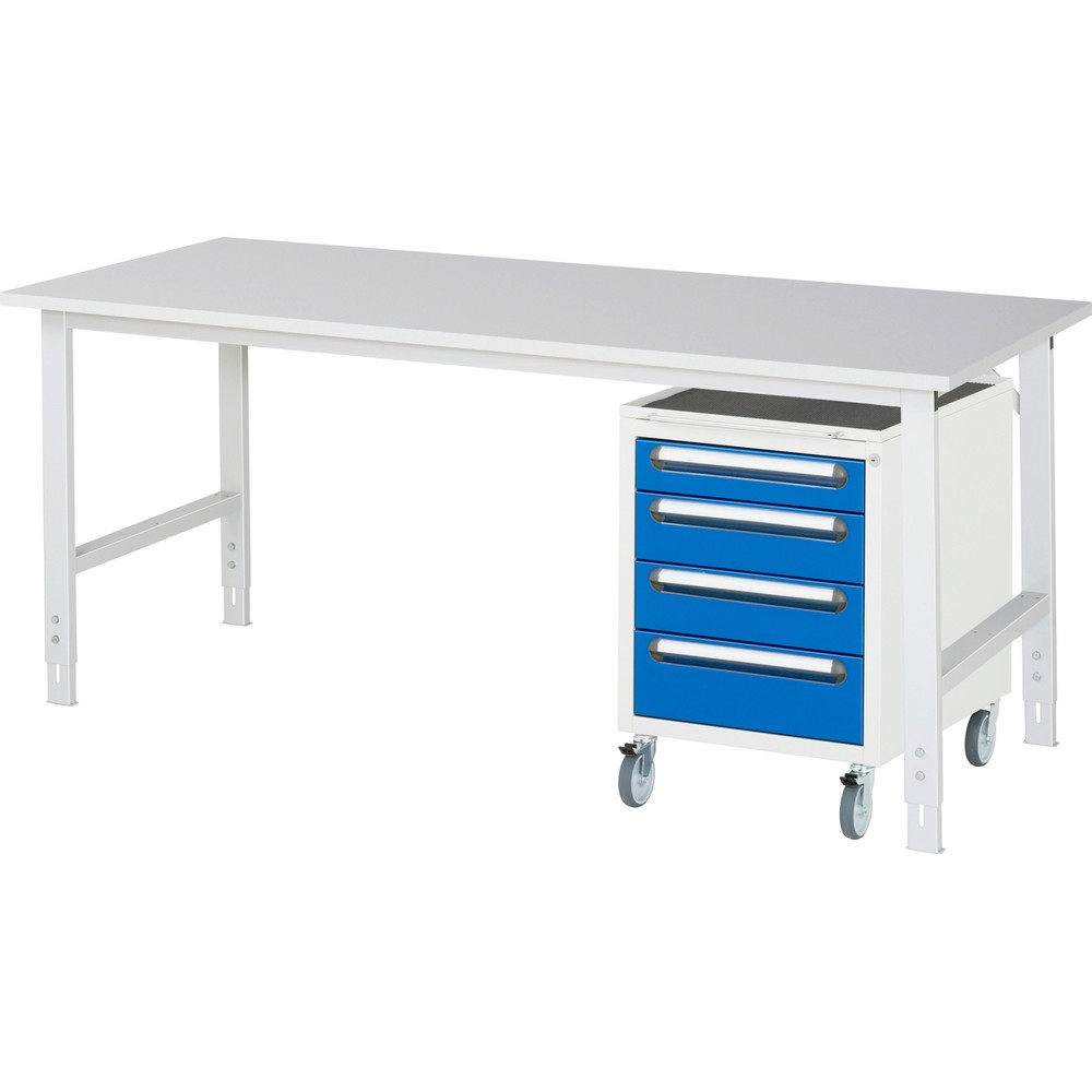 Produktabbildung Nr. 1: RAU Werkstatt-Set TOM 2-teilig, mit Werktisch, HxBxT 760-1.080 x 2.500 x 800 mm, Arbeitsplatte Melamin-Belag, zzgl. Roll-Container mit 3 Schubladen, HxBxT 690 x 480 x 600 mm