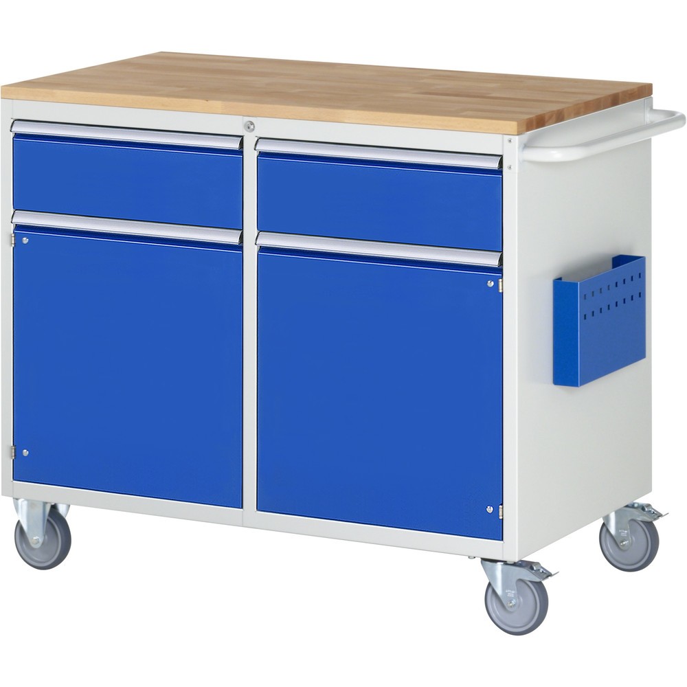 Produktabbildung Nr. 1: RAU Werkstattwagen Serie 7000, HxBxT 975 x 1.145 x 650 mm, 2 Flügeltüren, 2 x 90%-Auszug-Schubladen 2 x 180 mm, Arbeitsplatte Buche, ErgoScript®