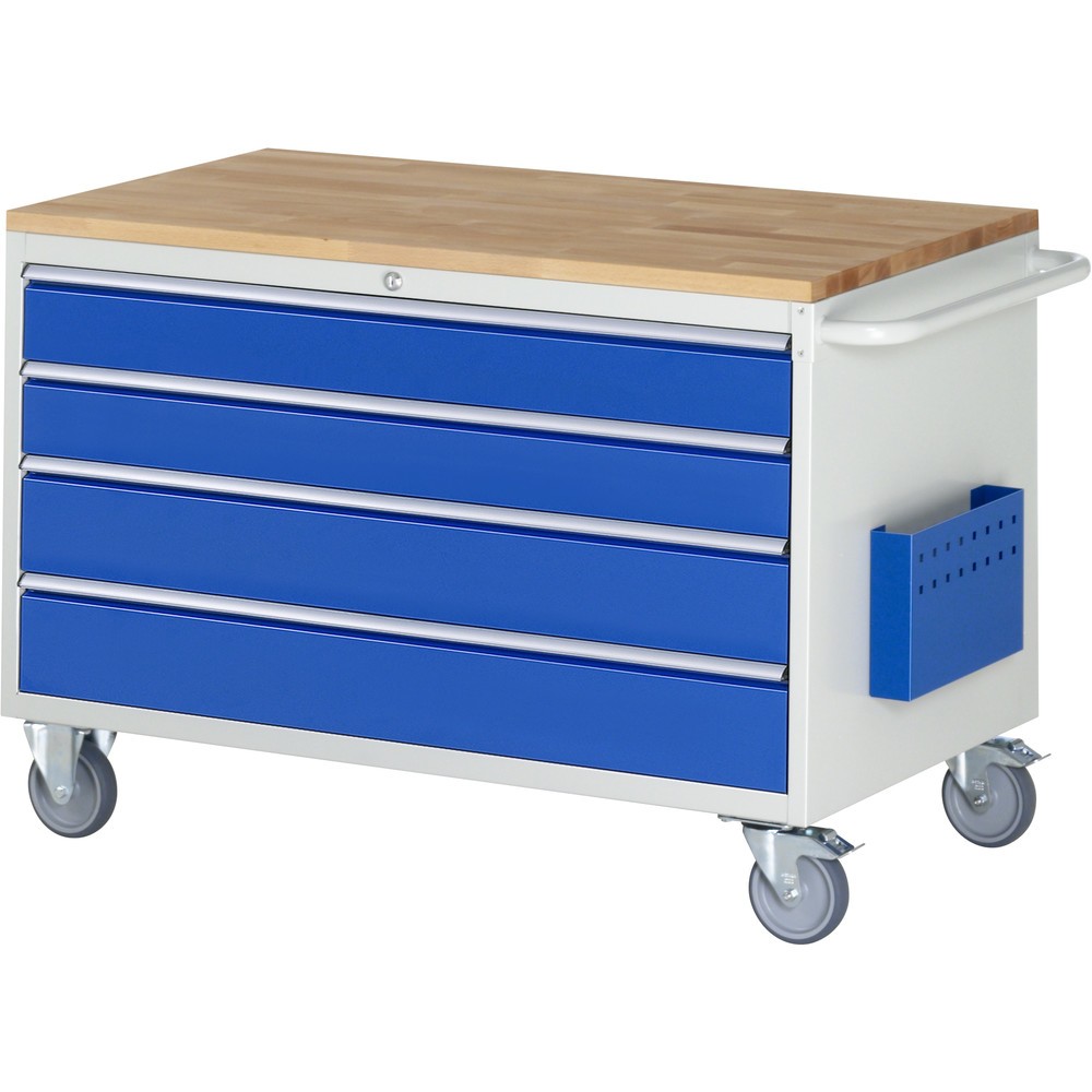 Produktabbildung Nr. 1: RAU Werkstattwagen Serie 7000, HxBxT 795 x 1.145 x 650 mm, 4 x 100%-Auszug-Schubladen 2 x 120, 2 x 150 mm, Arbeitsplatte Buche
