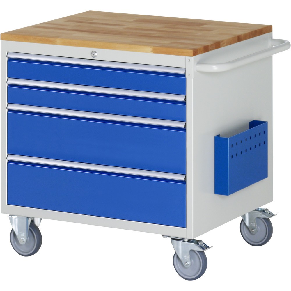 Produktabbildung: RAU Werkstattwagen Serie 7000, HxBxT 795 x 770 x 650 mm, 4 x 90%-Auszug-Schubladen 2 x 90, 2 x 180 mm, Arbeitsplatte Buche