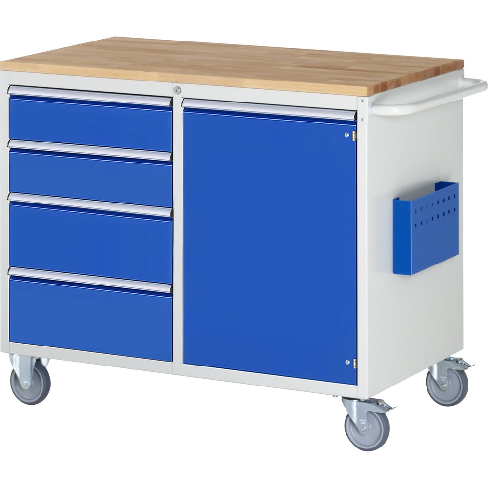 Produktabbildung Nr. 1: RAU Werkstattwagen Serie 7000, HxBxT 975 x 1.145 x 650 mm, 1 Flügeltür, 4 x 100%-Auszug-Schubladen 2 x 150, 2 x 210 mm, Arbeitsplatte Buche