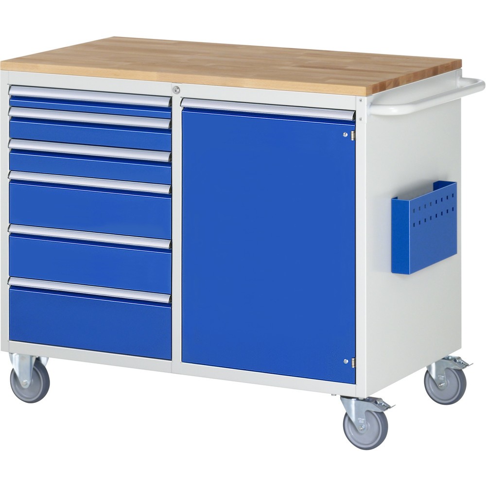Produktabbildung Nr. 1: RAU Werkstattwagen Serie 7000, HxBxT 975 x 1.145 x 650 mm, 1 Flügeltür, 6 x 100%-Auszug-Schubladen 1 x 60, 2 x 90, 2 x 150, 1 x 180 mm, Arbeitsplatte Buche