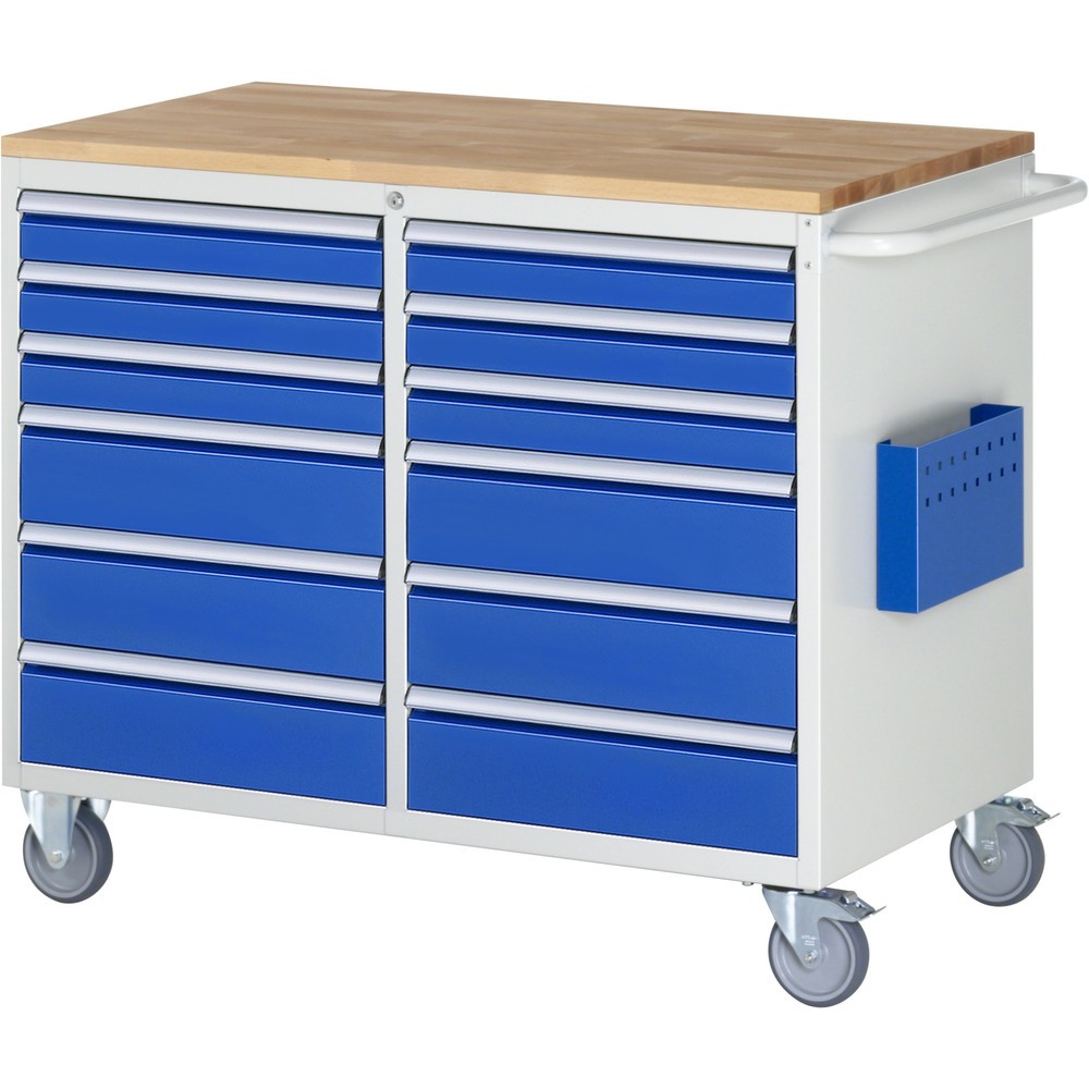 Produktabbildung Nr. 1: RAU Werkstattwagen Serie 7000, HxBxT 975 x 1.145 x 650 mm, 12 x 100%-Auszug-Schubladen 6 x 90, 6 x 150 mm, Arbeitsplatte Buche