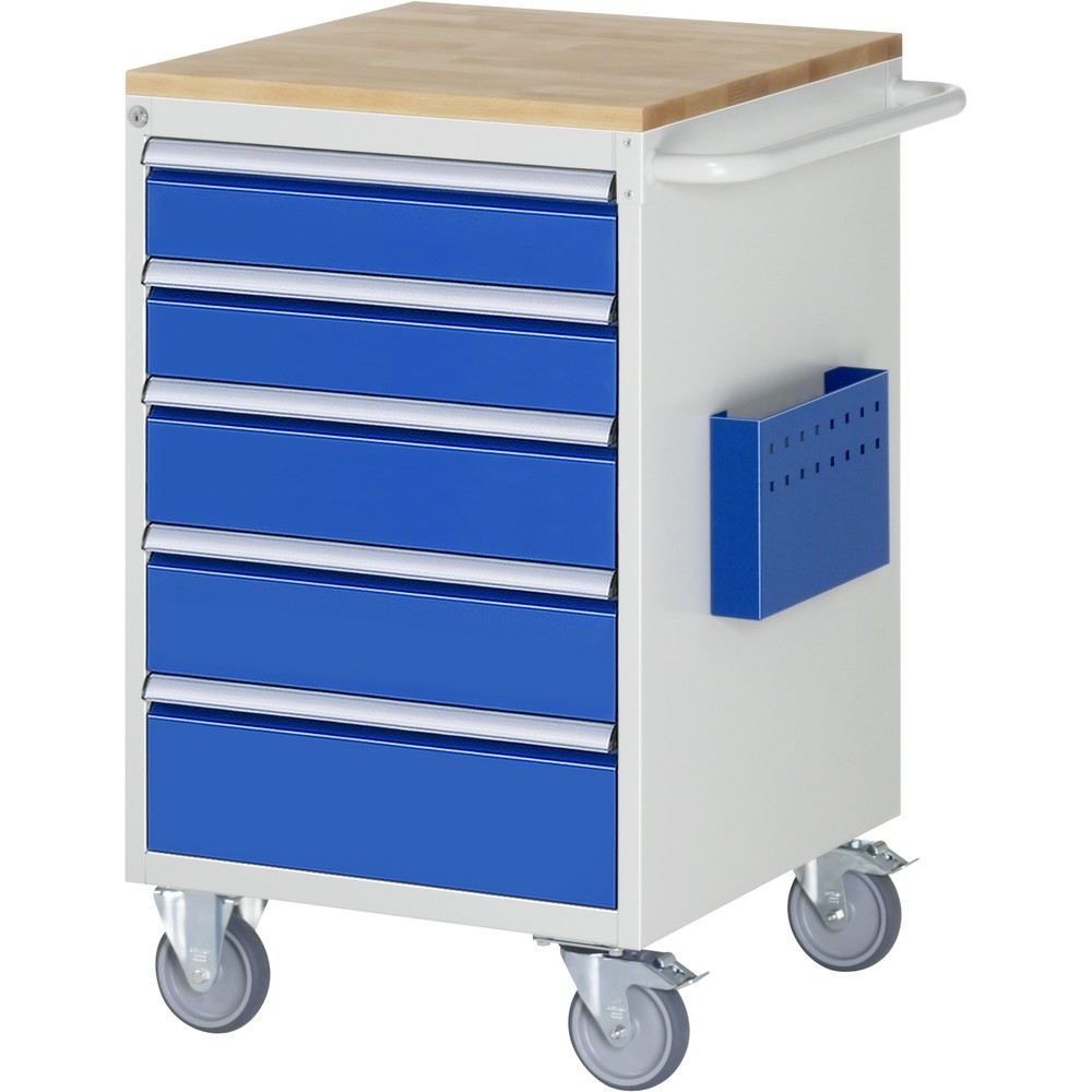 Produktabbildung: RAU Werkstattwagen Serie 7000, HxBxT 975 x 580 x 650 mm, 5 x 90%-Auszug-Schubladen 2 x 120, 2 x 150 mm, 1 x 180 mm, Arbeitsplatte Buche