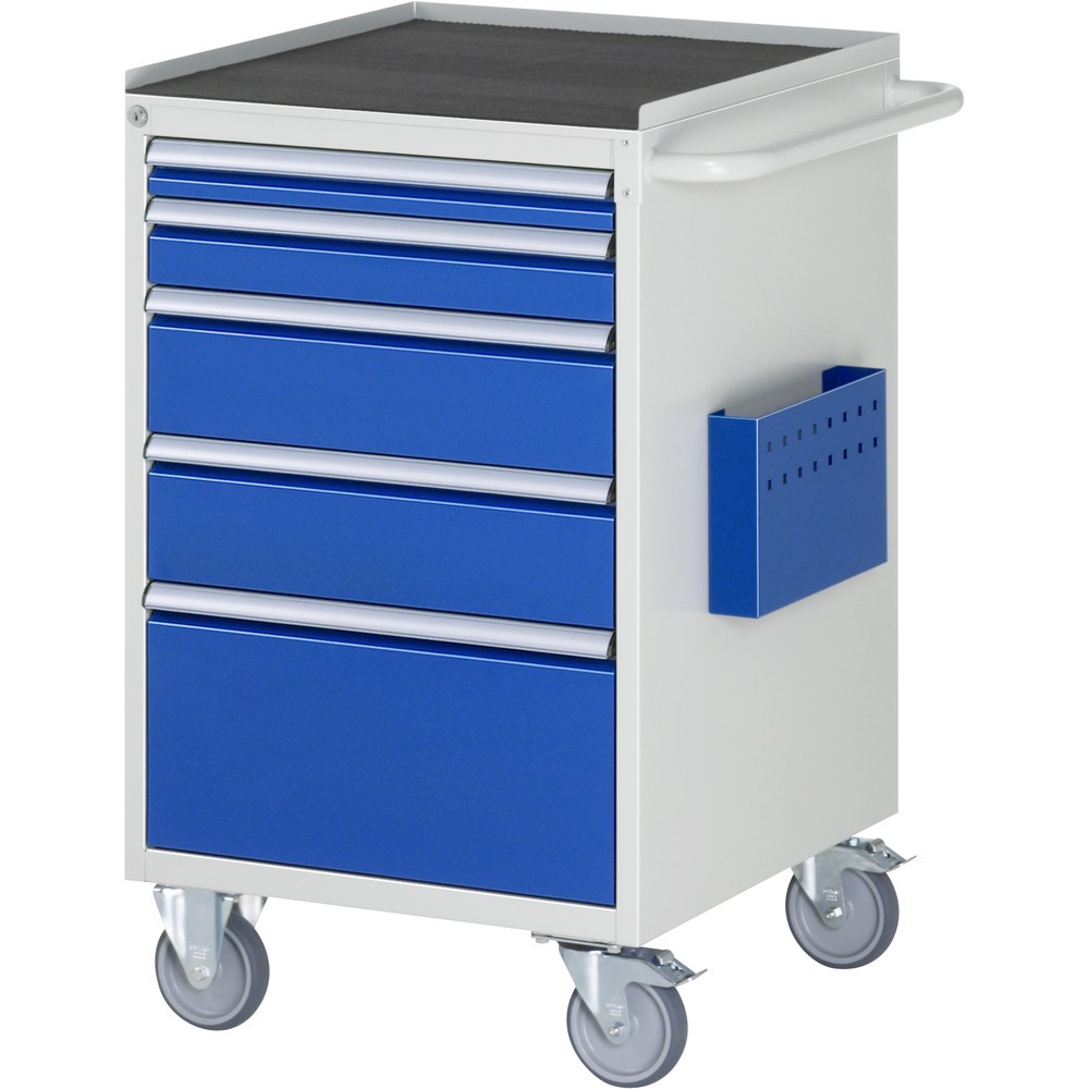 Produktabbildung: RAU Werkstattwagen Serie 7000, HxBxT 975 x 580 x 650 mm, 5 x 90%-Auszug-Schubladen 1 x 60, 1 x 90, 2 x 150, 1 x 270 mm, Arbeitsplatte Metall