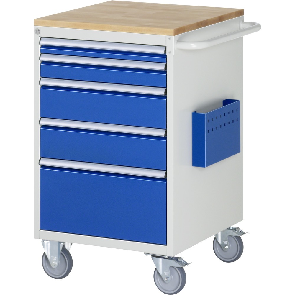 Produktabbildung: RAU Werkstattwagen Serie 7000, HxBxT 975 x 580 x 650 mm, 5 x 90%-Auszug-Schubladen 1 x 60, 1 x 90, 2 x 150, 1 x 270 mm, Arbeitsplatte Buche