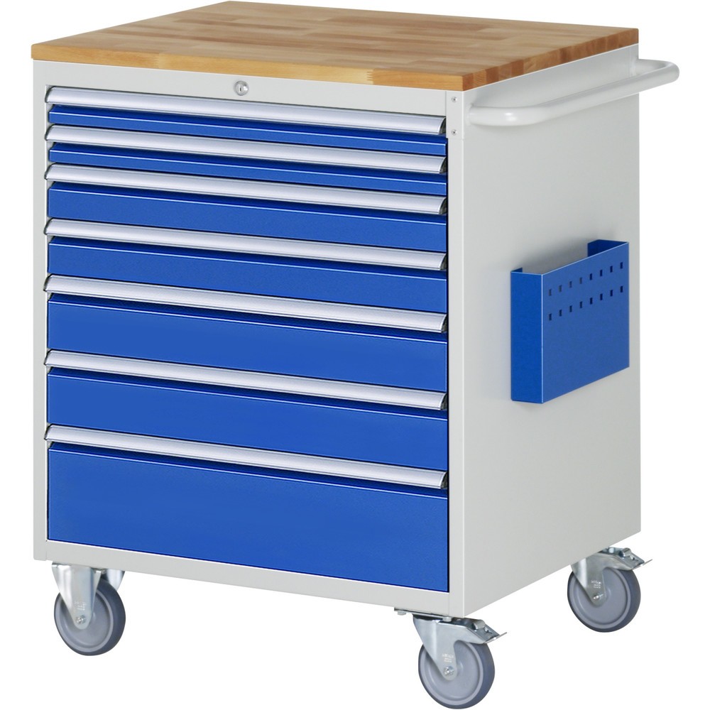 Produktabbildung: RAU Werkstattwagen Serie 7000, HxBxT 975 x 770 x 650 mm, 7 x 90%-Auszug-Schubladen 2 x 60, 2 x 90, 2 x 120, 1 x 180 mm, Arbeitsplatte Buche