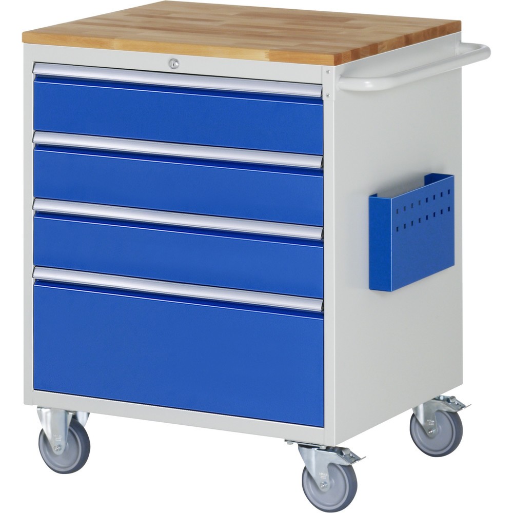 Produktabbildung Nr. 1: RAU Werkstattwagen Serie 7000, HxBxT 975 x 770 x 650 mm, 4 x 100%-Auszug-Schubladen 3 x 150, 1 x 270 mm, Arbeitsplatte Buche