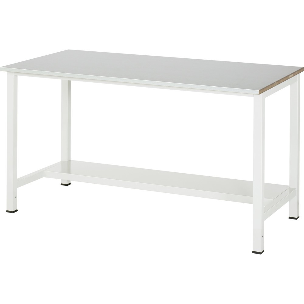 Produktabbildung Nr. 1: RAU Werktisch 900 mit Ablageboden Tiefe 320 mm, HxBxT 825 x 1.500 x 800 mm, Arbeitplatte Edelstahlblech-Belag