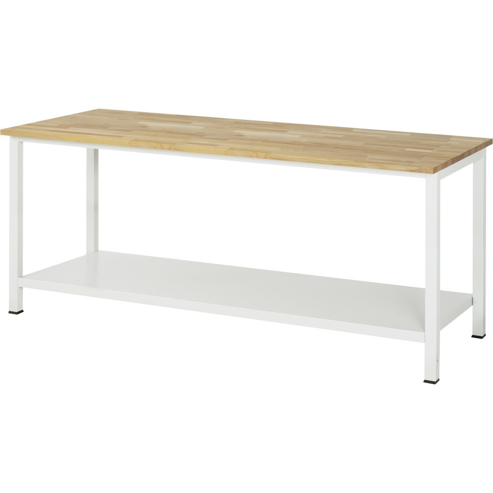 Produktabbildung Nr. 1: RAU Werktisch 900 mit Ablageboden Tiefe 650 mm, HxBxT 825 x 2.500 x 800 mm, Arbeitplatte Buche-Massiv