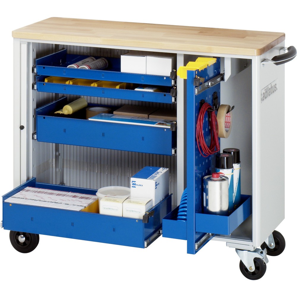 Produktabbildung: RAU Werkzeugwagen Serie adlatus, HxBxT 860 x 1.025 x 400 mm, 4 Schubladen 2 x 40, 2 x 105 mm, Arbeitsplatte Buche