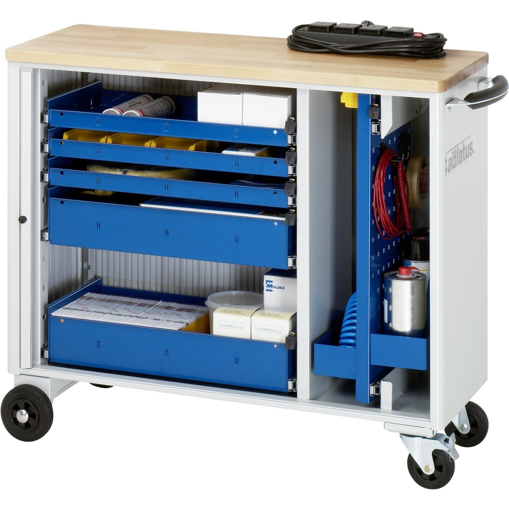 Produktabbildung: RAU Werkzeugwagen Serie adlatus, HxBxT 860 x 1.025 x 400 mm, 5 Schubladen 3 x 40, 2 x 105 mm, Arbeitsplatte Buche
