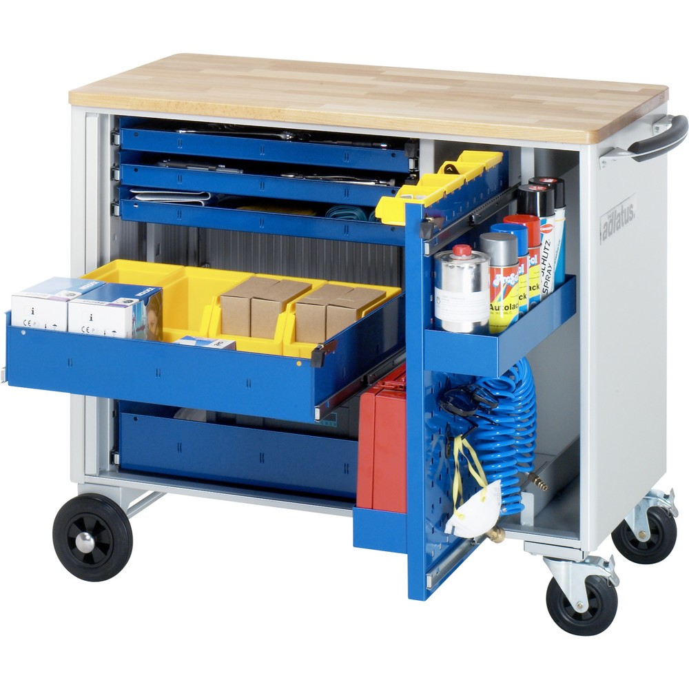 Produktabbildung: RAU Werkzeugwagen Serie adlatus, HxBxT 890 x 1.025 x 520 mm, 5 Schubladen 3 x 40, 2 x 105 mm, Arbeitsplatte Buche