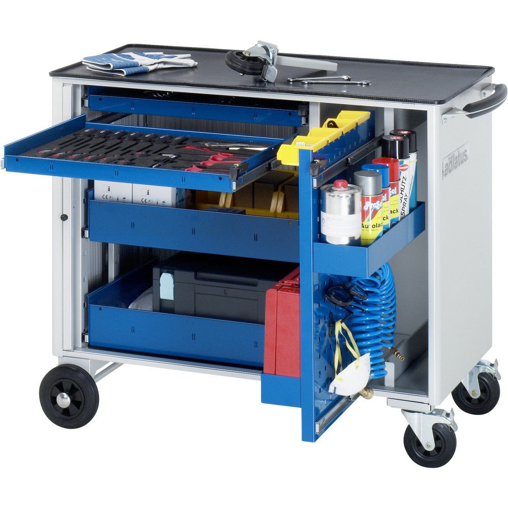 Produktabbildung: RAU Werkzeugwagen Serie adlatus, HxBxT 890 x 1.025 x 520 mm, 4 Schubladen 2 x 40, 1 x 105, 1 x 130 mm, Arbeitsplatte Metall