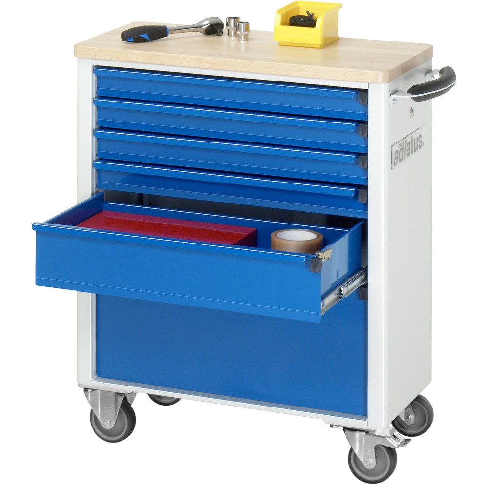 Produktabbildung: RAU Werkzeugwagen Serie adlatus 700, HxBxT 860 x 700 x 350 mm, 6 Schubladen 4 x 65, 1 x 130, 1 x 260 mm, Arbeitsplatte Buche