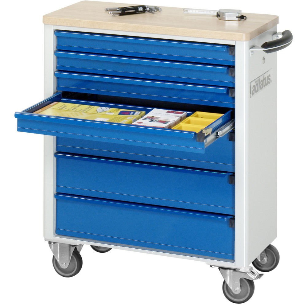 Produktabbildung: RAU Werkzeugwagen Serie adlatus 700, HxBxT 860 x 700 x 350 mm, 7 Schubladen 4 x 65, 3 x 130 mm, Arbeitsplatte Buche