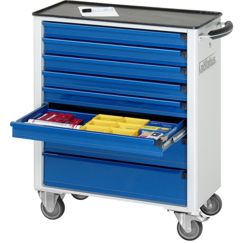 Produktabbildung: RAU Werkzeugwagen Serie adlatus 700, HxBxT 860 x 700 x 350 mm, 8 Schubladen 6 x 65, 2 x 130 mm, Arbeitsplatte Metall