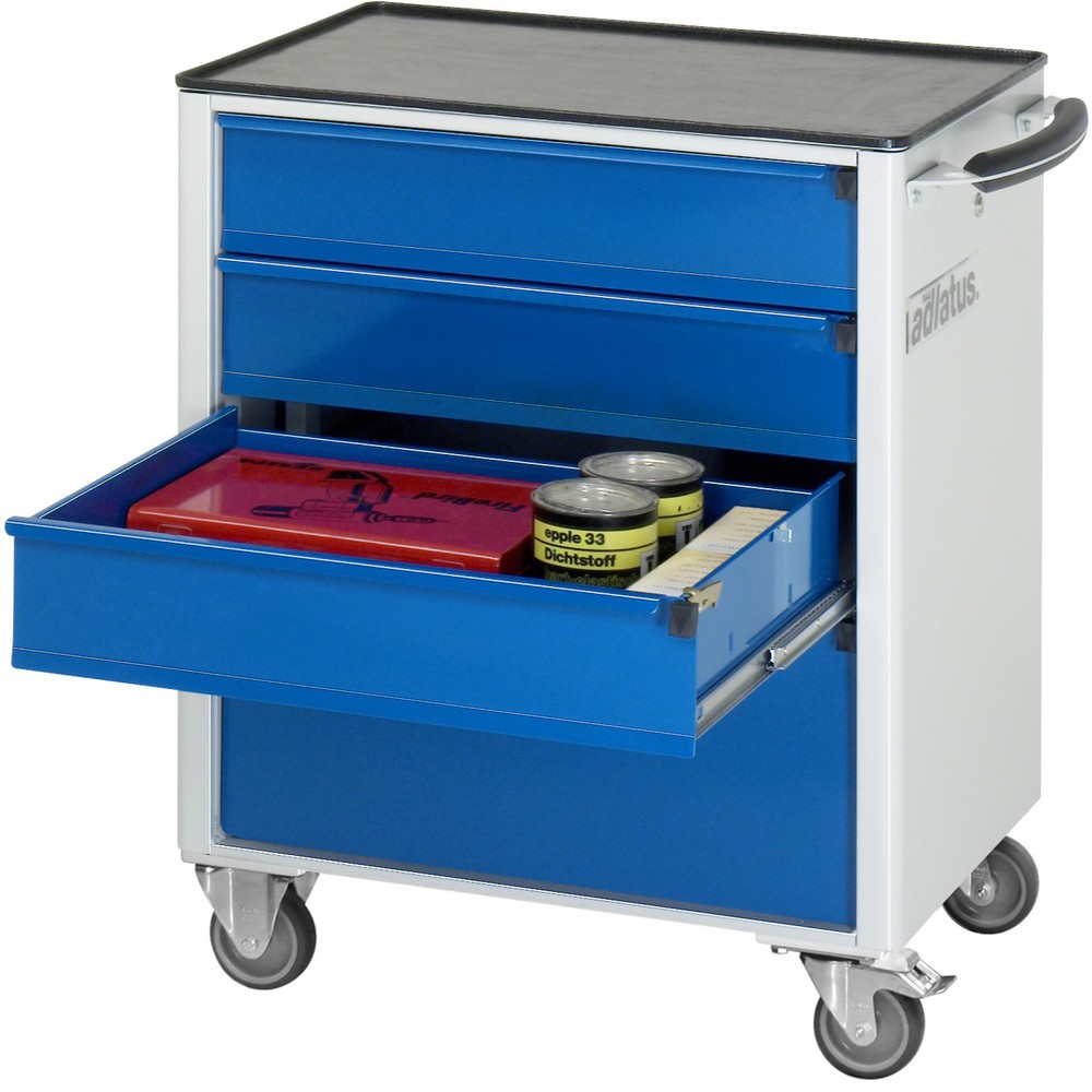 Produktabbildung: RAU Werkzeugwagen Serie adlatus 700, HxBxT 860 x 700 x 510 mm, 4 Schubladen 3 x 130, 1 x 260 mm, Arbeitsplatte Metall