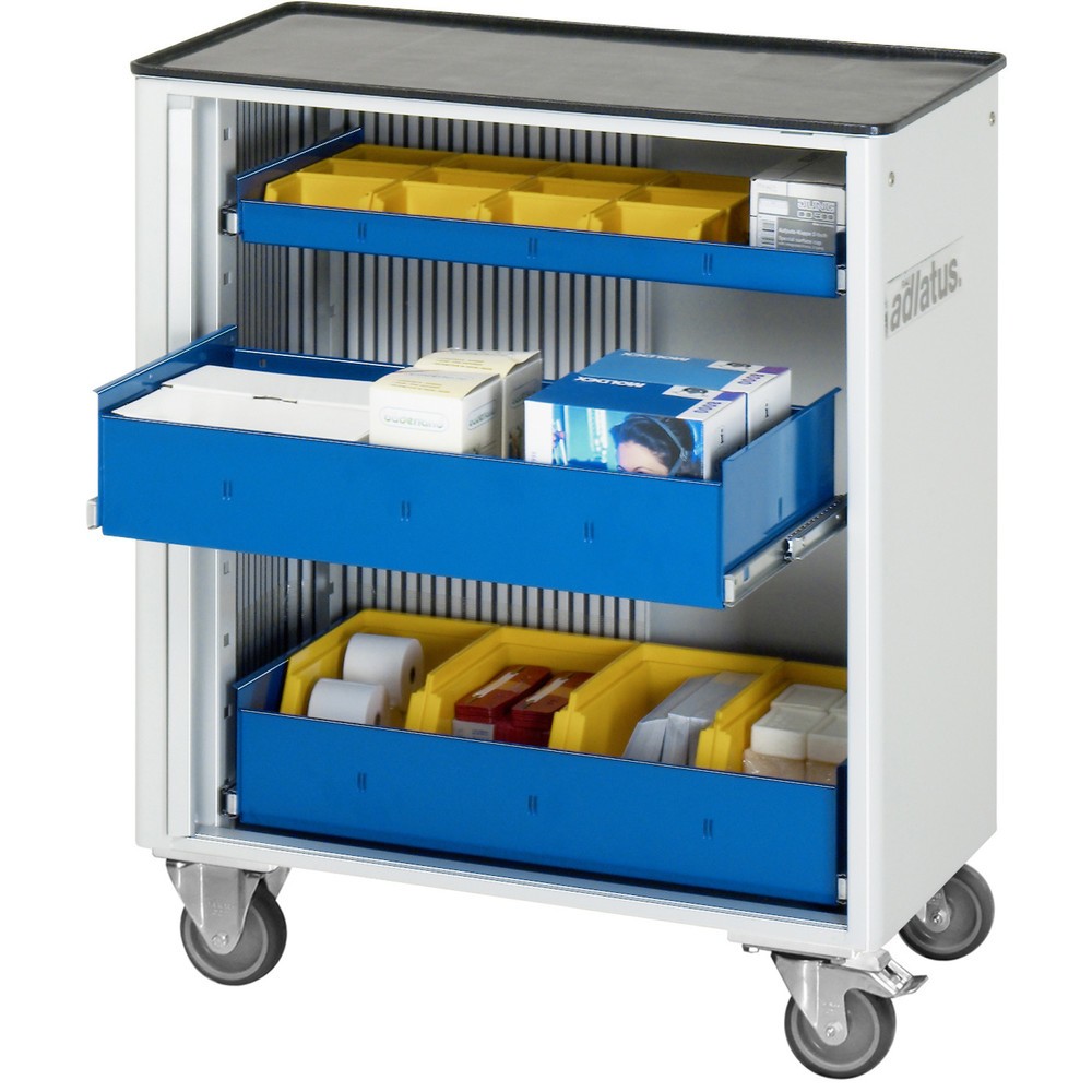 Produktabbildung: RAU Werkzeugwagen Serie adlatus 700, HxBxT 860 x 725 x 400 mm, 3 Schubladen ohne Einzelsicherung, 1 x 40, 2 x 105 mm, Arbeitsplatte Metall