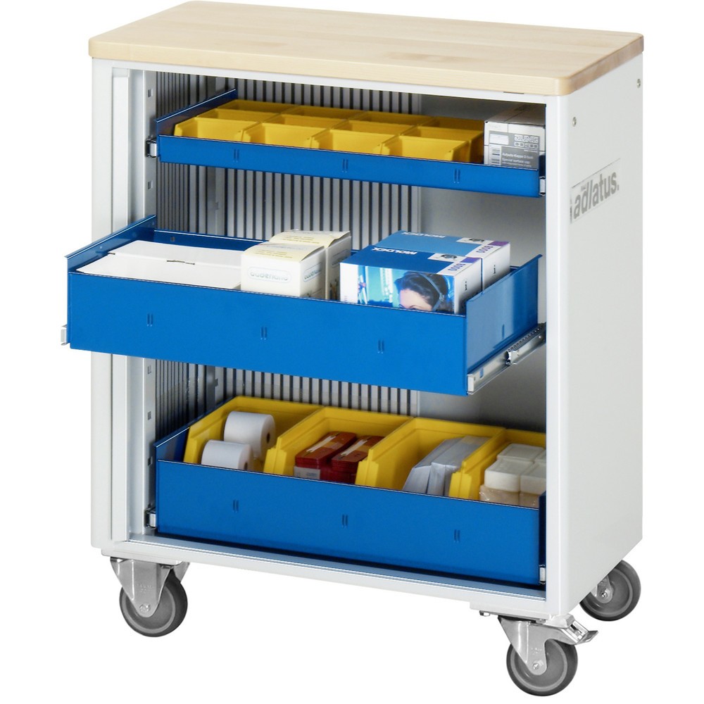 Produktabbildung: RAU Werkzeugwagen Serie adlatus 700, HxBxT 860 x 725 x 400 mm, 3 Schubladen ohne Einzelsicherung, 1 x 40, 2 x 105 mm, Arbeitsplatte Buche