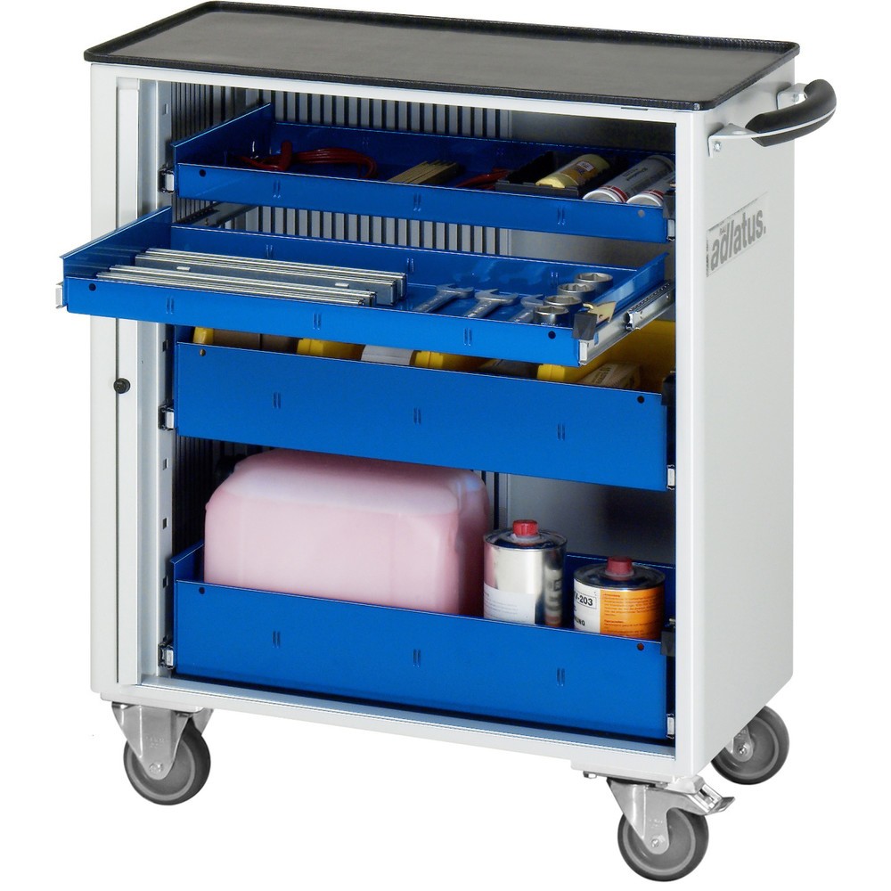 Produktabbildung: RAU Werkzeugwagen Serie adlatus 700, HxBxT 860 x 725 x 400 mm, 4 Schubladen mit Einzelsicherung, 2 x 40, 2 x 105 mm, Arbeitsplatte Metall