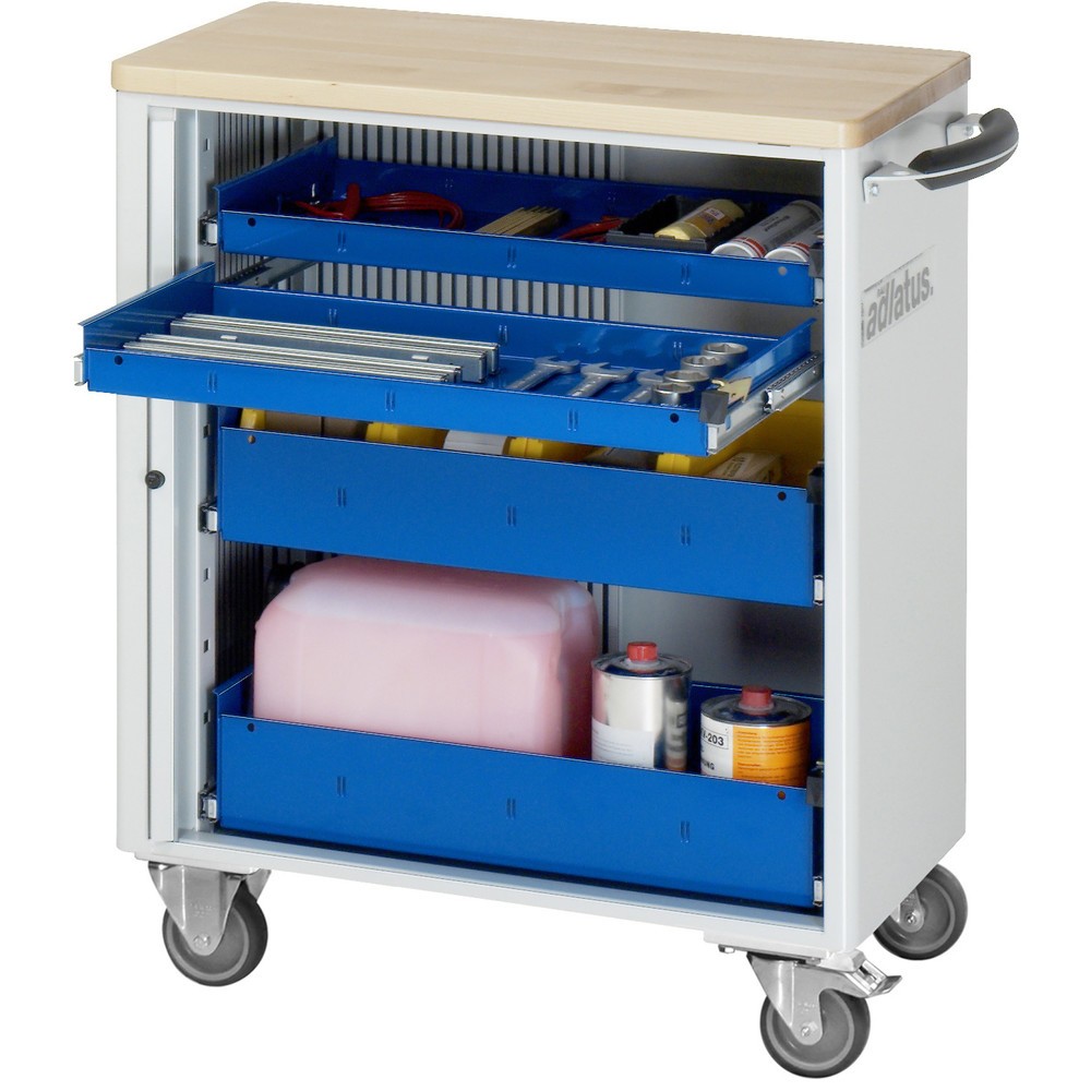 Produktabbildung: RAU Werkzeugwagen Serie adlatus 700, HxBxT 860 x 725 x 400 mm, 4 Schubladen mit Einzelsicherung, 2 x 40, 2 x 105 mm, Arbeitsplatte Buche