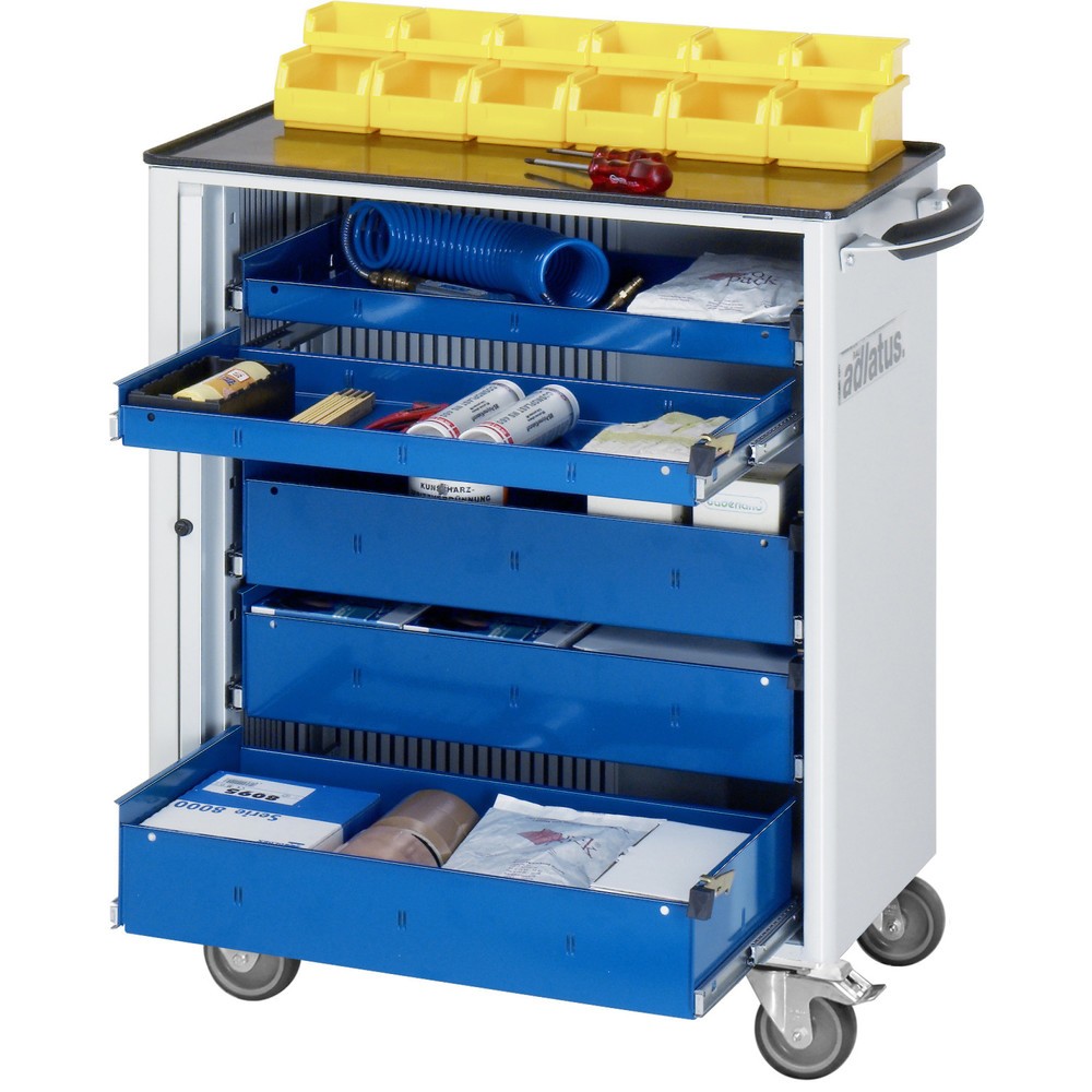 Produktabbildung: RAU Werkzeugwagen Serie adlatus 700, HxBxT 860 x 725 x 400 mm, 5 Schubladen mit Einzelsicherung, 2 x 40, 3 x 105 mm, Arbeitsplatte Metall
